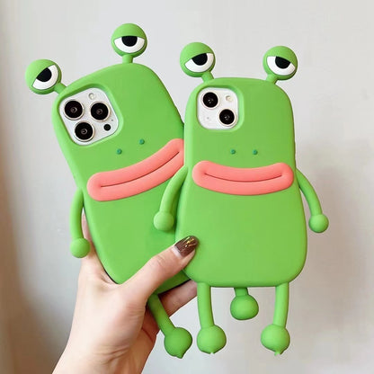 Lustige Silikon 3D Frosch Handyhülle für IPhone 14 13 11 12 Pro Max XS XR X 7 8 Plus SE Cartoon Niedliche stoßfeste Stoß stangen abdeckung