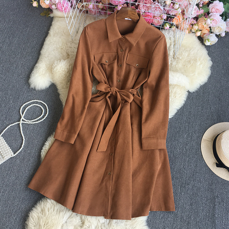 Women's fashion temperament long sleeve shirt dress