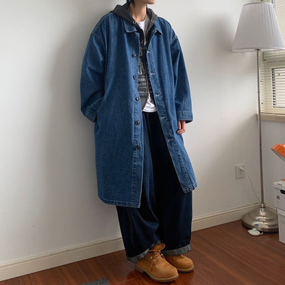 Korean style mid-length denim trench coat