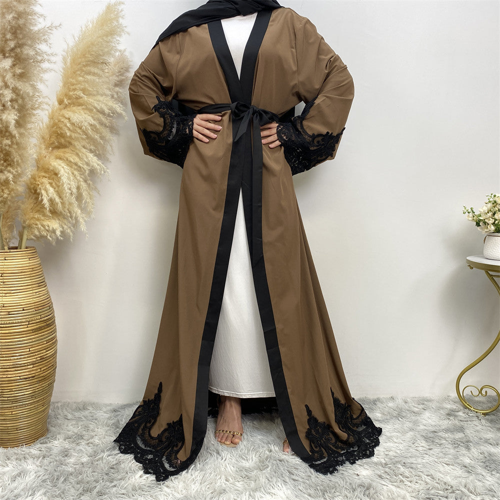 Fashionable dark brown muslim cardigan for women