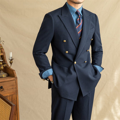 Breathable semi-lined non-iron seersucker double-breasted jacket