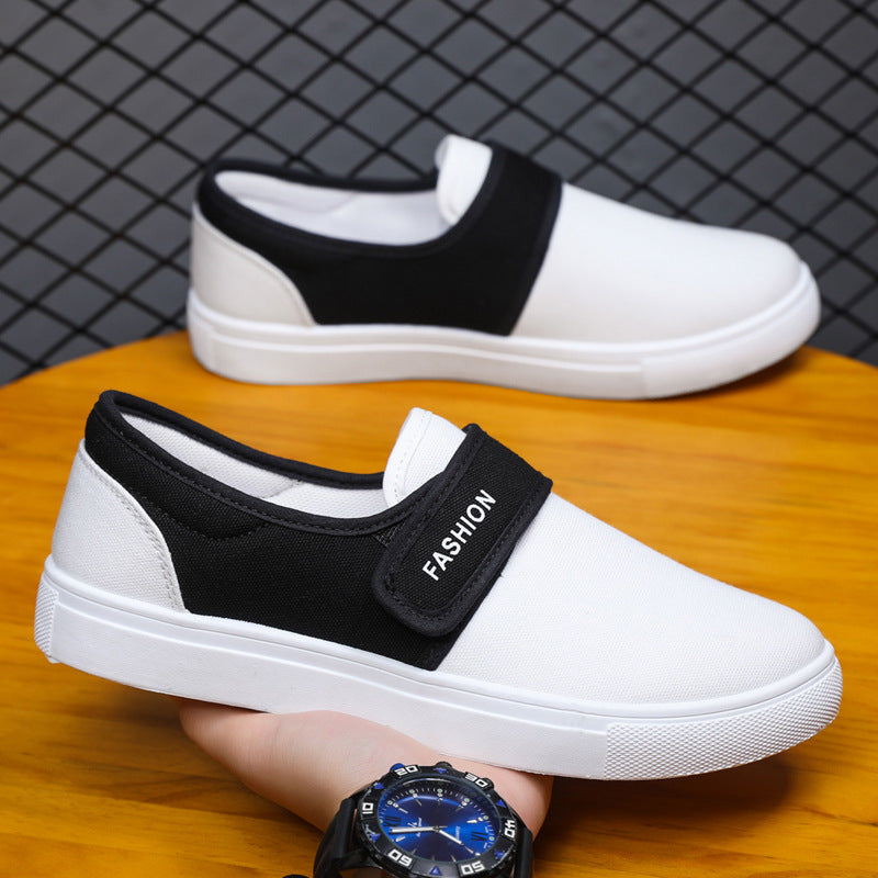 Men's canvas flat shoes casual sneakers with velcro