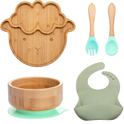 7Pcs Wooden Feeding Tableware Sets Kids Feeding Supplies Bam