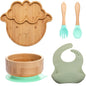 7Pcs Wooden Feeding Tableware Sets Kids Feeding Supplies Bam