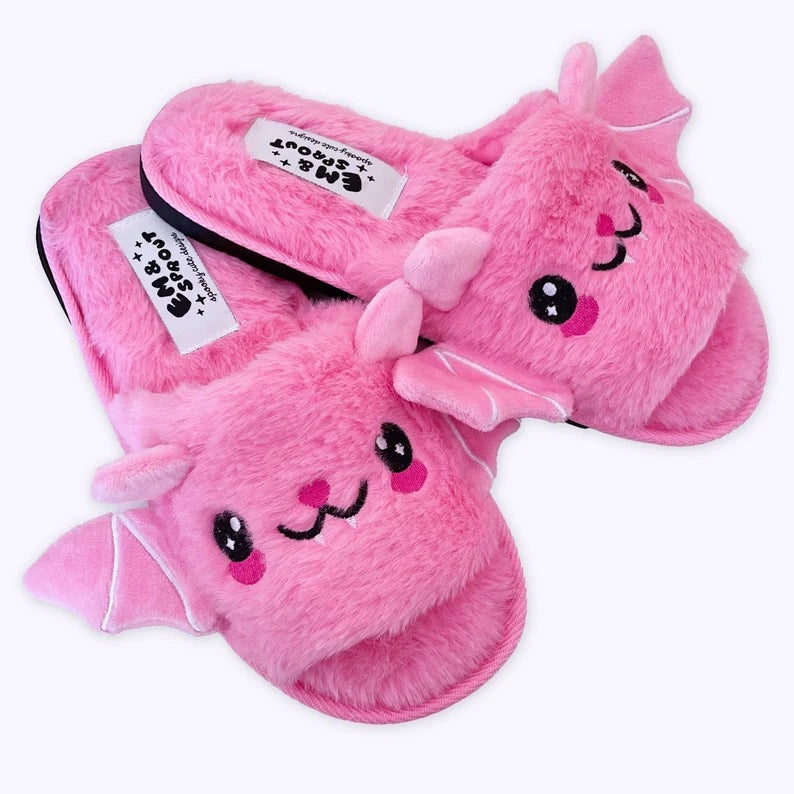 Cute Bat Slippers Halloween Shoes Winter Warm Slippers for Women and Men