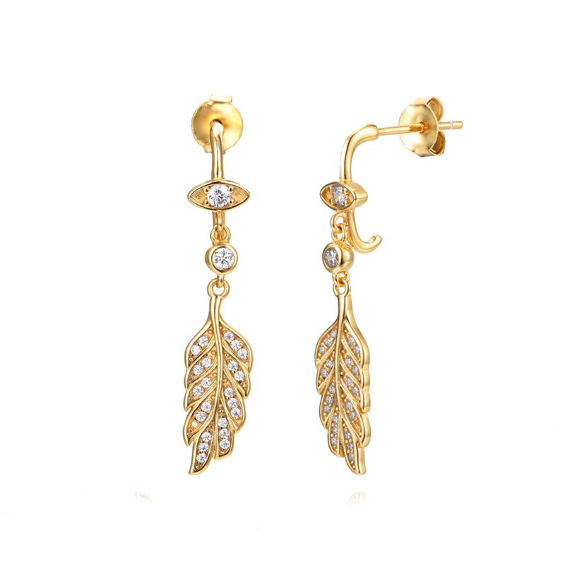 Earrings with integrated zircon butterfly and diamond inlay