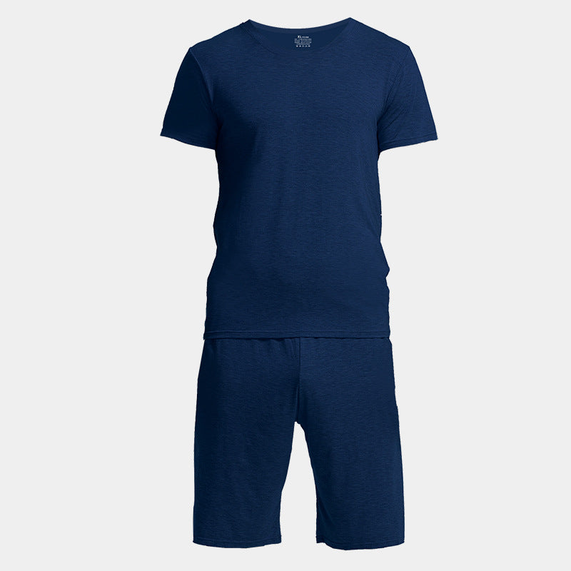 Home Wear Anzug Herren Lässiger Rundhals-Kurzarm-Shorts Einfarbiger Pyjama