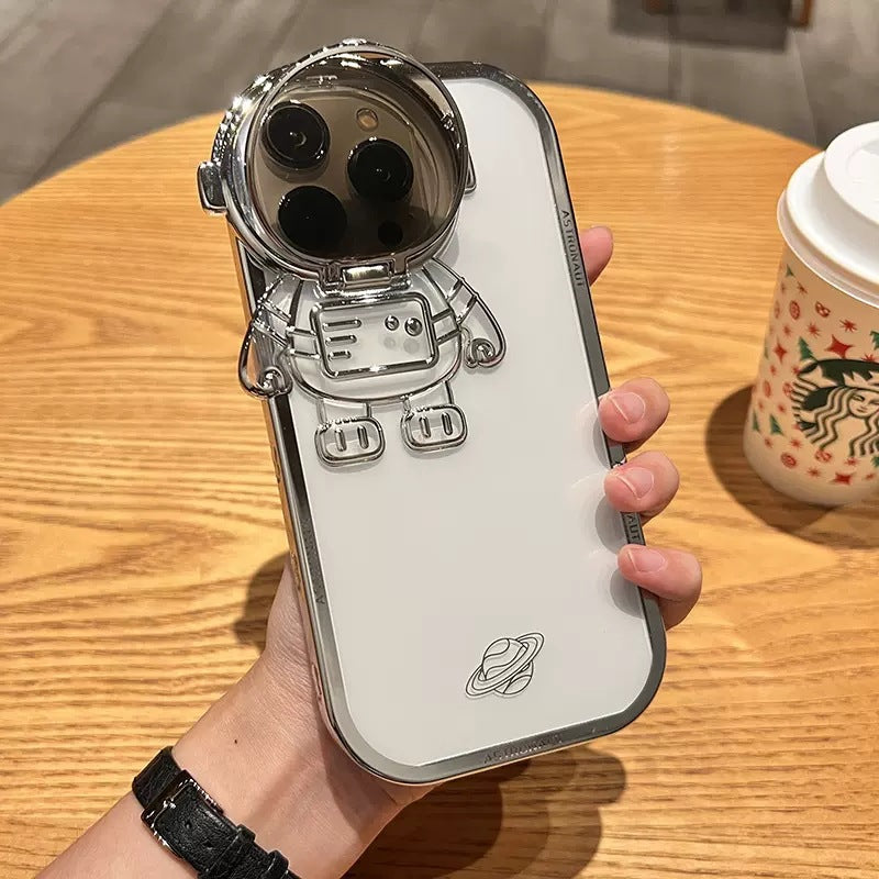 Glitter Astronaut Kamera Stand Telefon Fall Für IPhone 14 13 12 11 Pro Max XR 14 Plus Unsichtbare Objektiv halterung Überzug Soft Cover