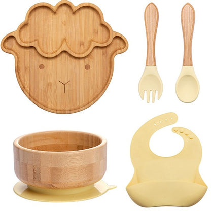 7Pcs Wooden Feeding Tableware Sets Kids Feeding Supplies Bam