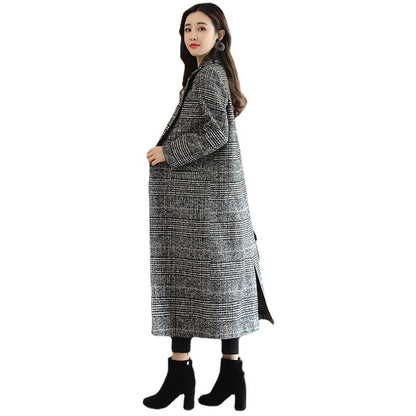 Women's fashion casual tweed suit collar black white plaid jacket