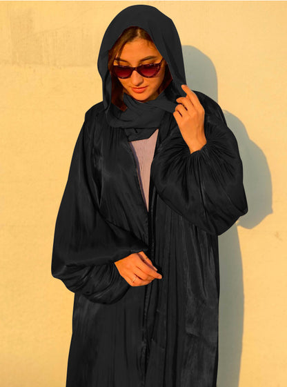 Eid Muslim Abaya Dress Kimono For Women Fashion Shiny Silklike Summer Abayas Cardigan Puff Sleeve Dubai Türkiye Clothing