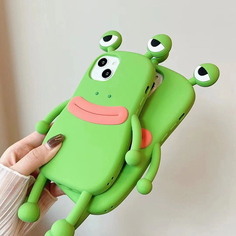 Lustige Silikon 3D Frosch Handyhülle für IPhone 14 13 11 12 Pro Max XS XR X 7 8 Plus SE Cartoon Niedliche stoßfeste Stoß stangen abdeckung