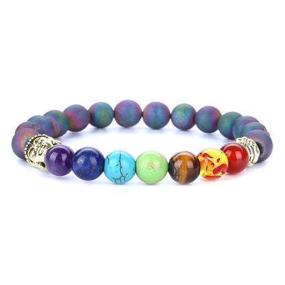 Natural Lava Stone Bracelet with 7 Colors Amethyst Tiger Eye