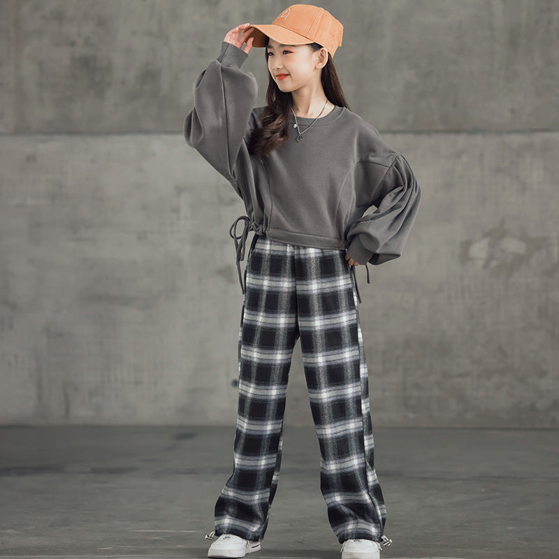 Western style girls suits Korean children's clothing trendy plaid pants big kids