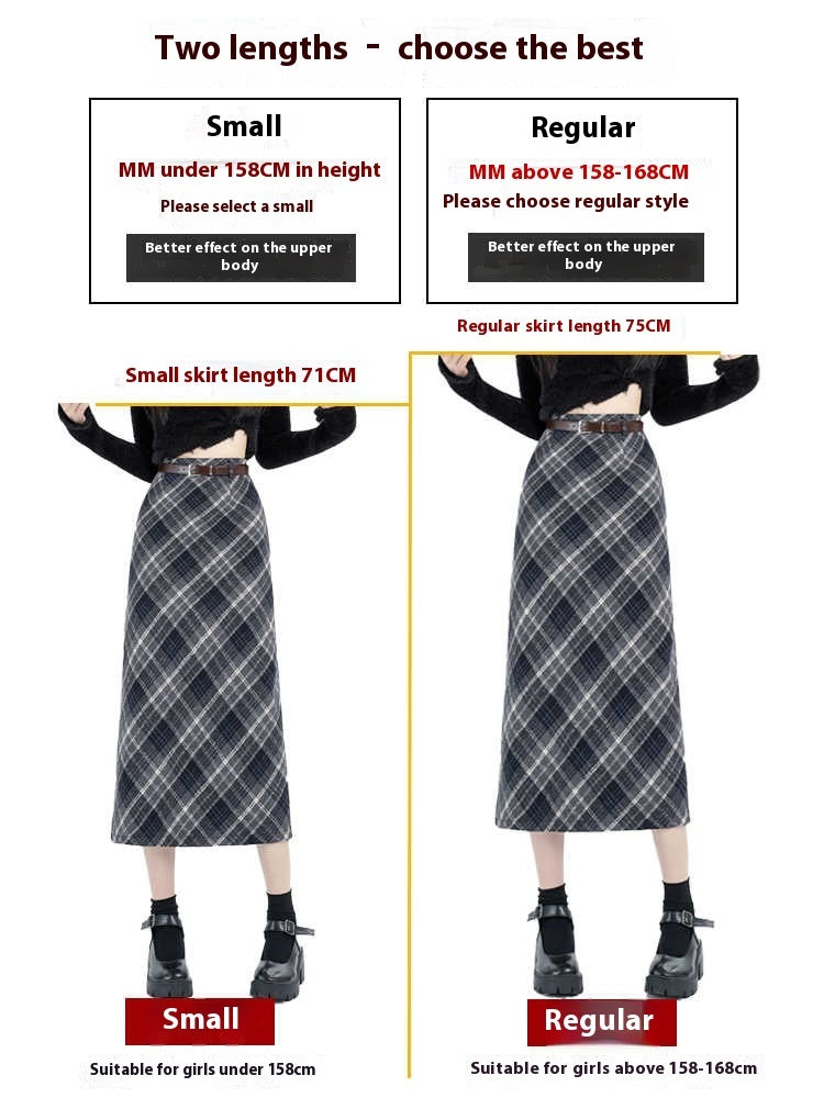 Straight Woolen Plaid Skirt Mid-length Hip Skirt