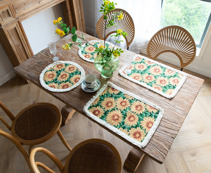 Runde Tischmatte mit Quaste Blumen-Tischtuch Küchendekoration lange