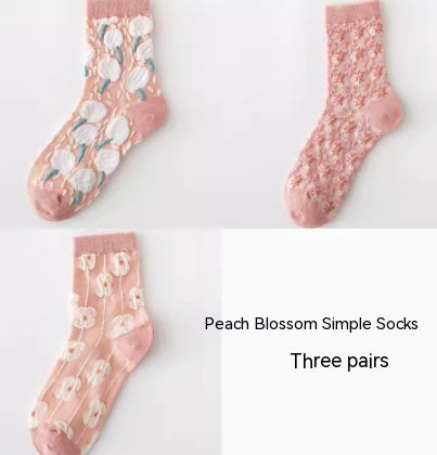 Korean version flower three-dimensional long spring and autumn socks