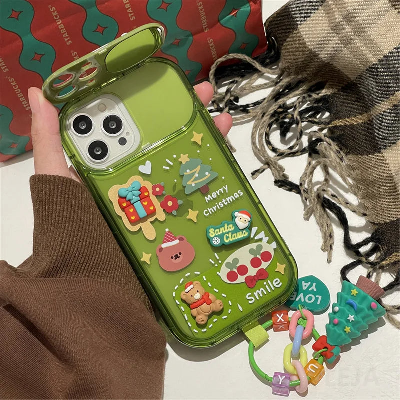 Christmas Santa Claus Cute Elk Hat Pendant Flip Christmas Phone Case for I Phone 15 14 13 12 11 Pro Max Pro Silicone Protective Case