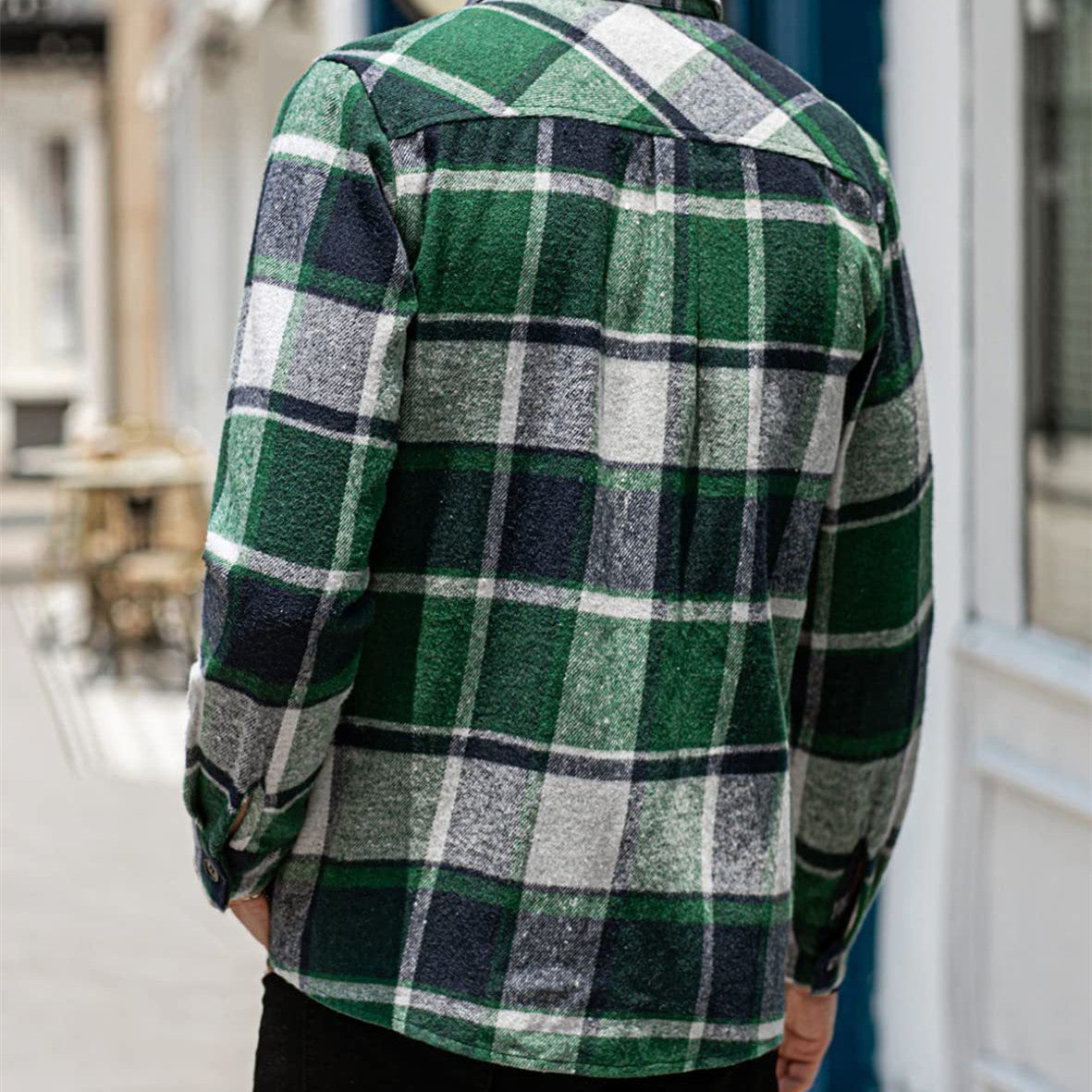 Men's Fashion Simple Plaid Shirt Long Sleeve Button Coat