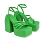 Solid color square toe platform high heel sandals