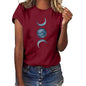 Casual European and American moon print round neck t-shirt