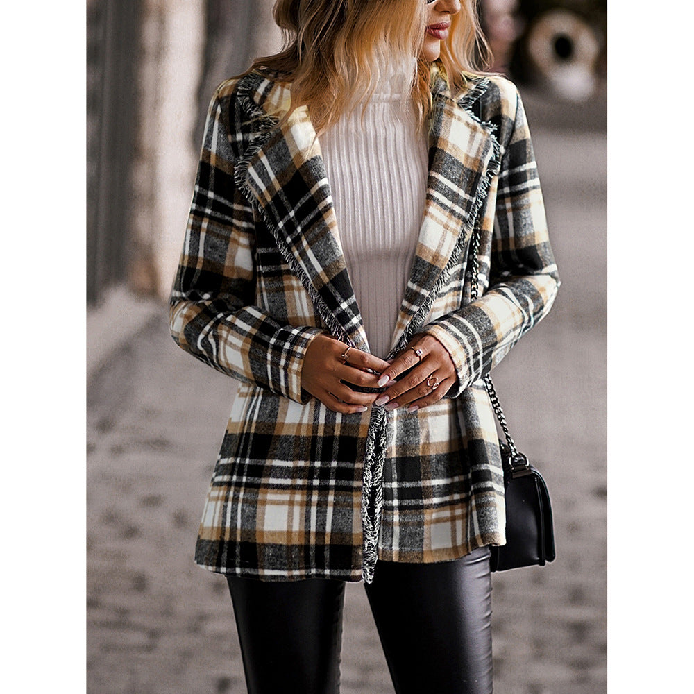 Fashionable casual check jacket for women