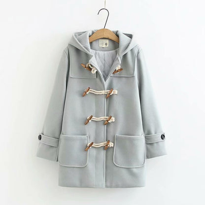 New minimalist solid color double breasted insulated hooded coat for women