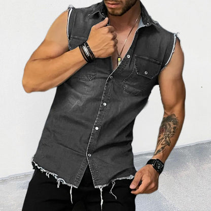 European and American fashion casual polo collar sleeveless denim jacket with buttons