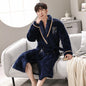 Winter Men's Bathrobe Terry Cloth Bathrobe 3-Layer Flannel