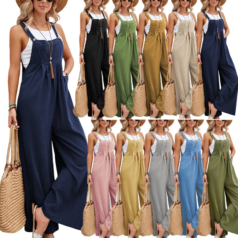 Women's clothing hot selling solid color casual pants bib pants (CJ)