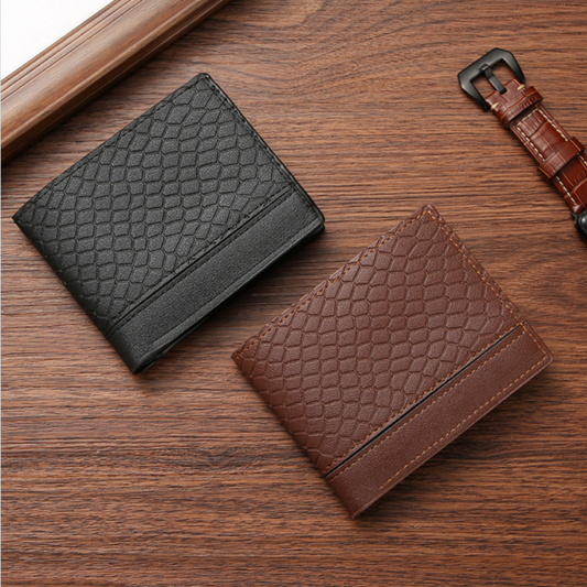 Short men's wallet with snakeskin pattern