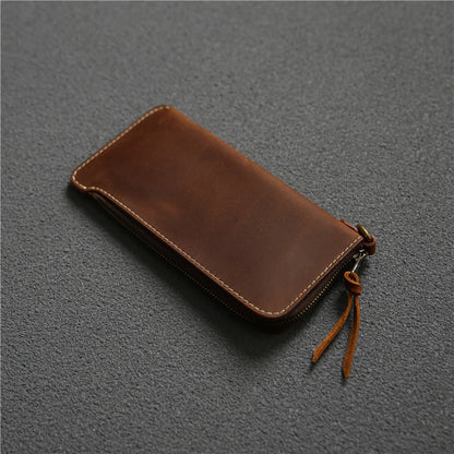 Leather wallet with belt and zipper