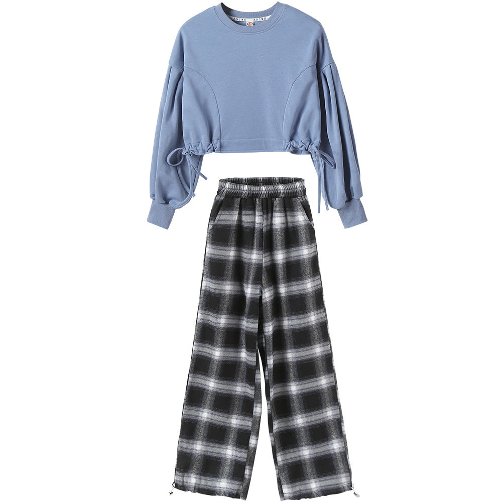 Western style girls suits Korean children's clothing trendy plaid pants big kids