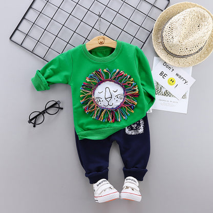 Two-piece children's suit with round neck and long sleeves made of sweater and trousers