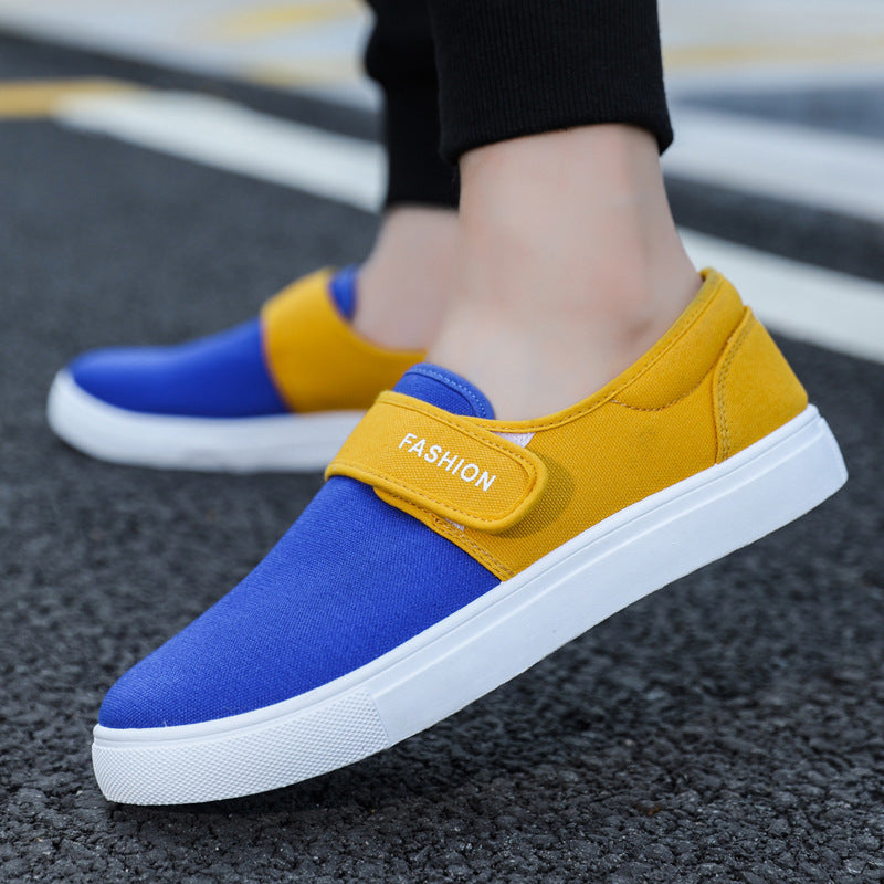 Men's canvas flat shoes casual sneakers with velcro