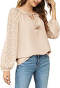 Women's Long Sleeve Chiffon Lace Loose V-Neck Shirt