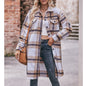 Casual long coat with checked flannel shirt