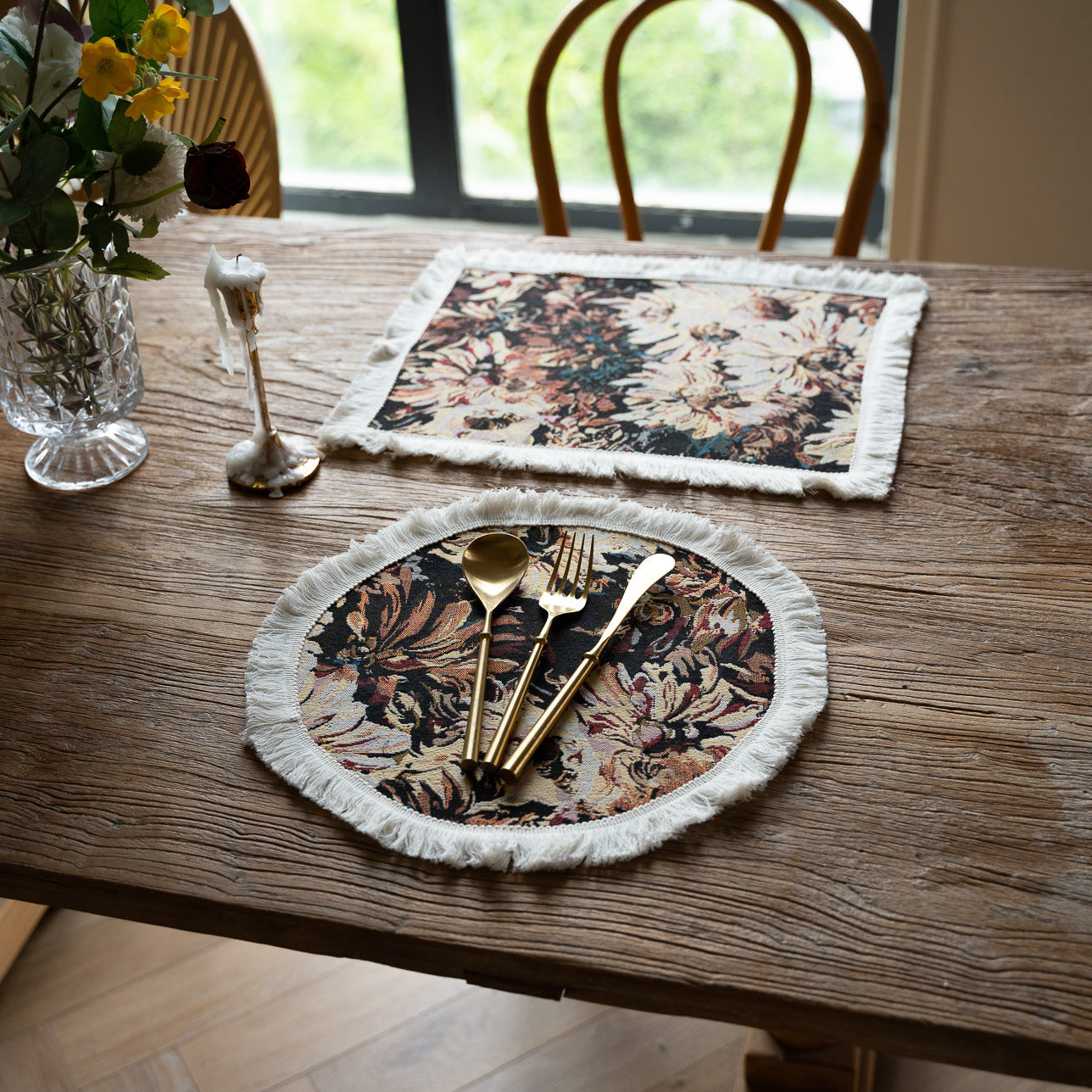 Runde Tischmatte mit Quaste Blumen-Tischtuch Küchendekoration lange