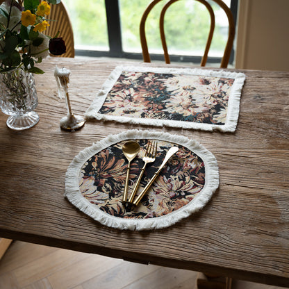 Round Table Mat with Tassel Flower Tablecloth Kitchen Decoration Long