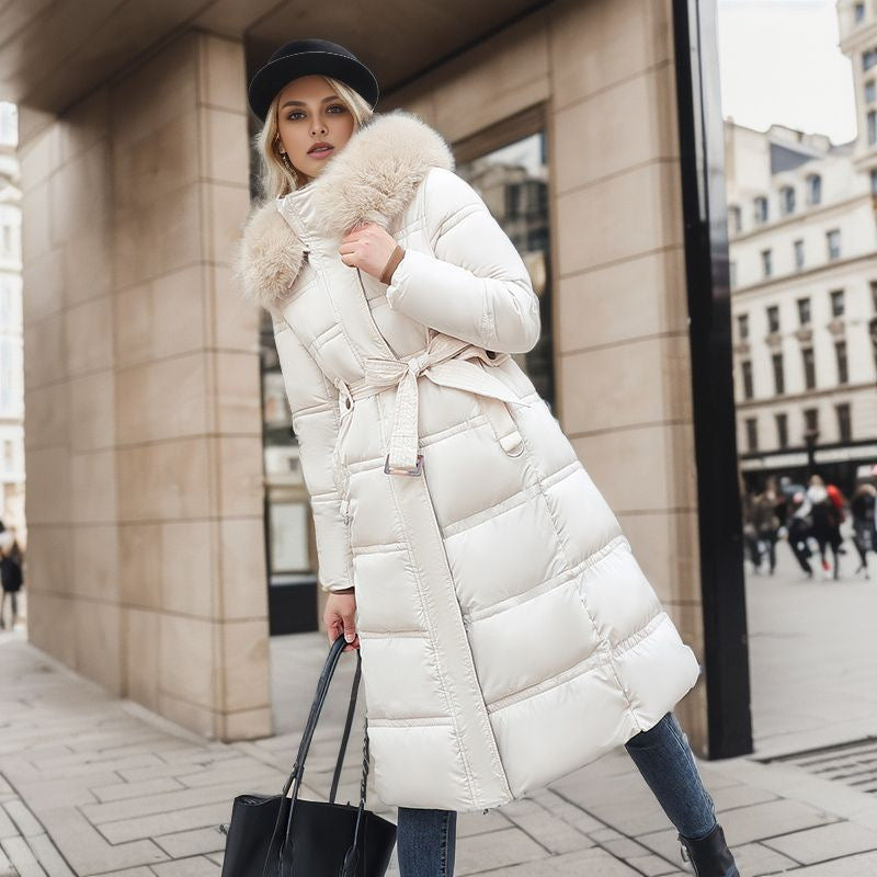 Schlank-Fit Schlankheits-Jacke mit großem Pelz kragen, verlängerte Baumwoll-gepolsterte Jacke