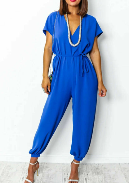 Women's harem pants with V-neck and lacing at the waist wide leg