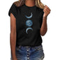 Casual European and American moon print round neck t-shirt