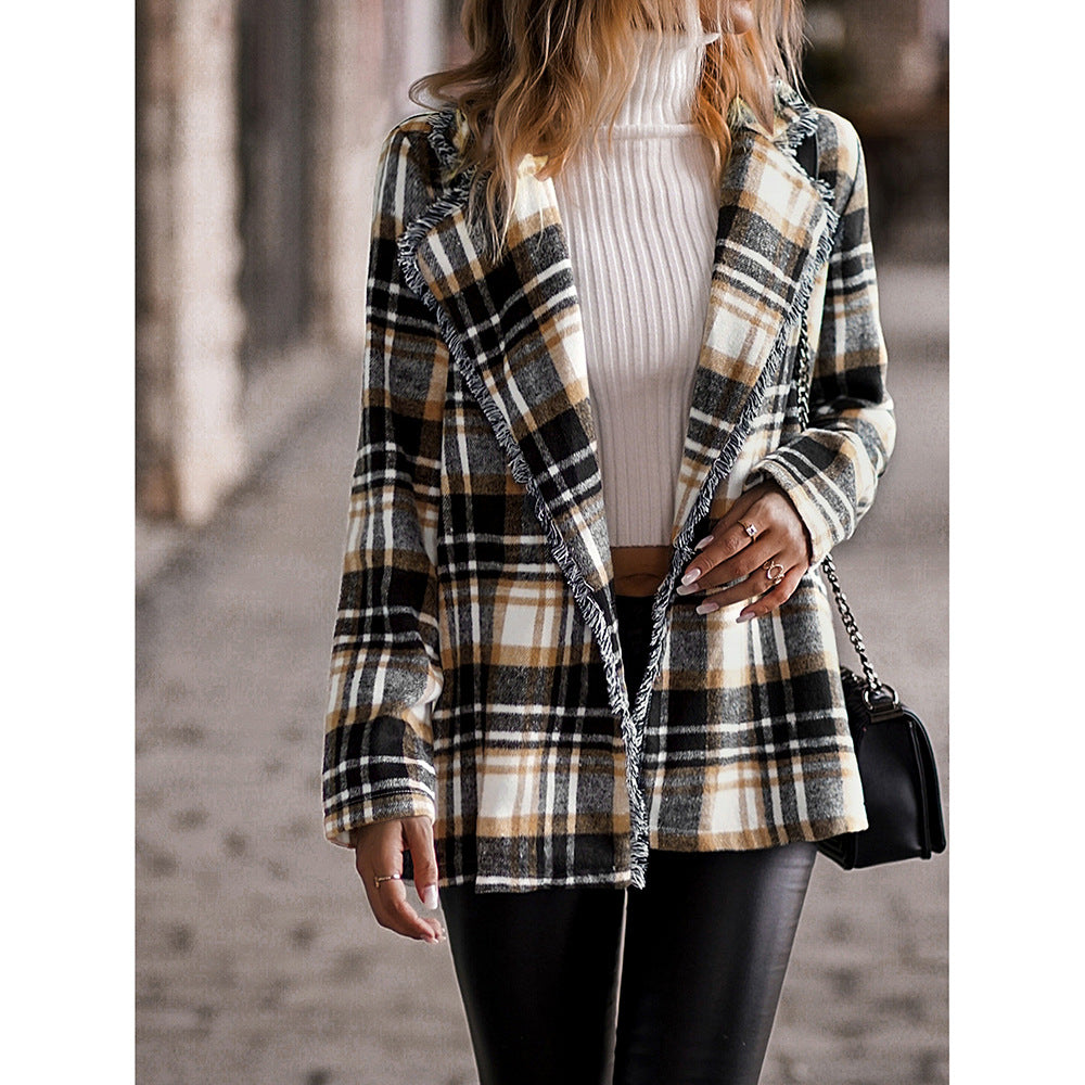 Fashionable casual check jacket for women