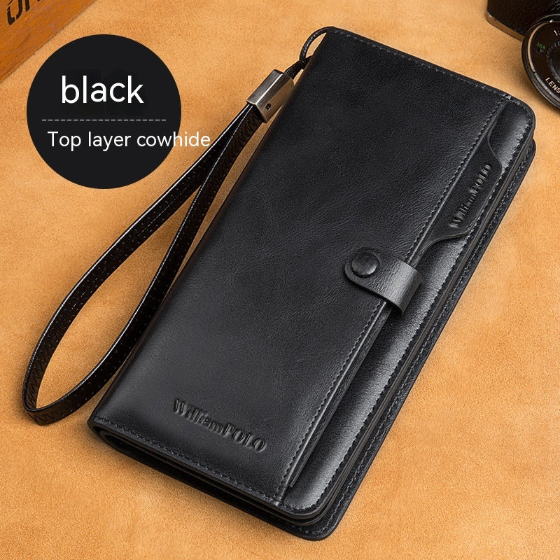 Long men's wallet made of genuine leather