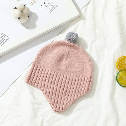 Children's hat wool hat male and female baby ear protection fluffy ball