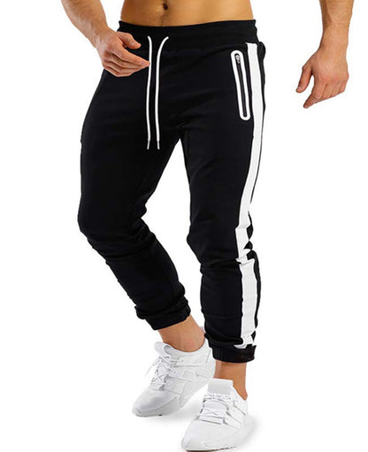 Trendy current running fitness sports pants for men with side contrast color velcro fastening