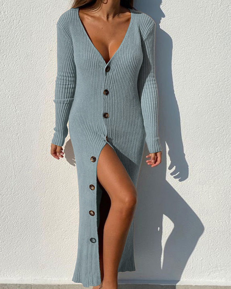 Fashionable knitted long sleeve dress