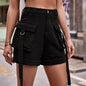 Denim cargo pants American style casual shorts with pockets and elastic waist