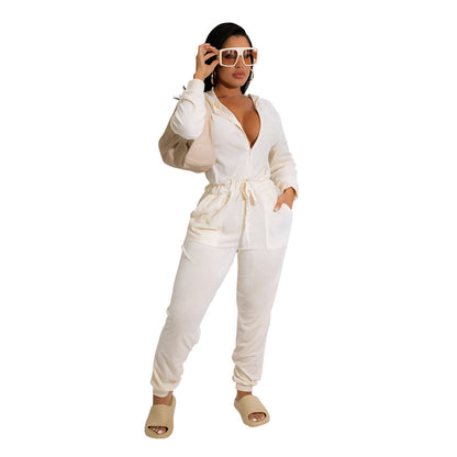 Fashion Home Lässiger Jumpsuit Anzug aus Samt mit geradem Bein