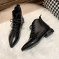 Women's British Style Ankle Boots Thick and Pointed Toe Low Heel Short Boots PU Leather Simple Comfortable